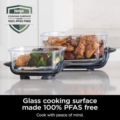 Crispi 4-In-1 Portable Glass Air Fryer Cooking System, 1500W, 4QT & 6-Cup Tempware Glass Containers with Storage Lids, Microwave, Freezer & Dishwasher Safe, Cyberspace Gray, FN101GY