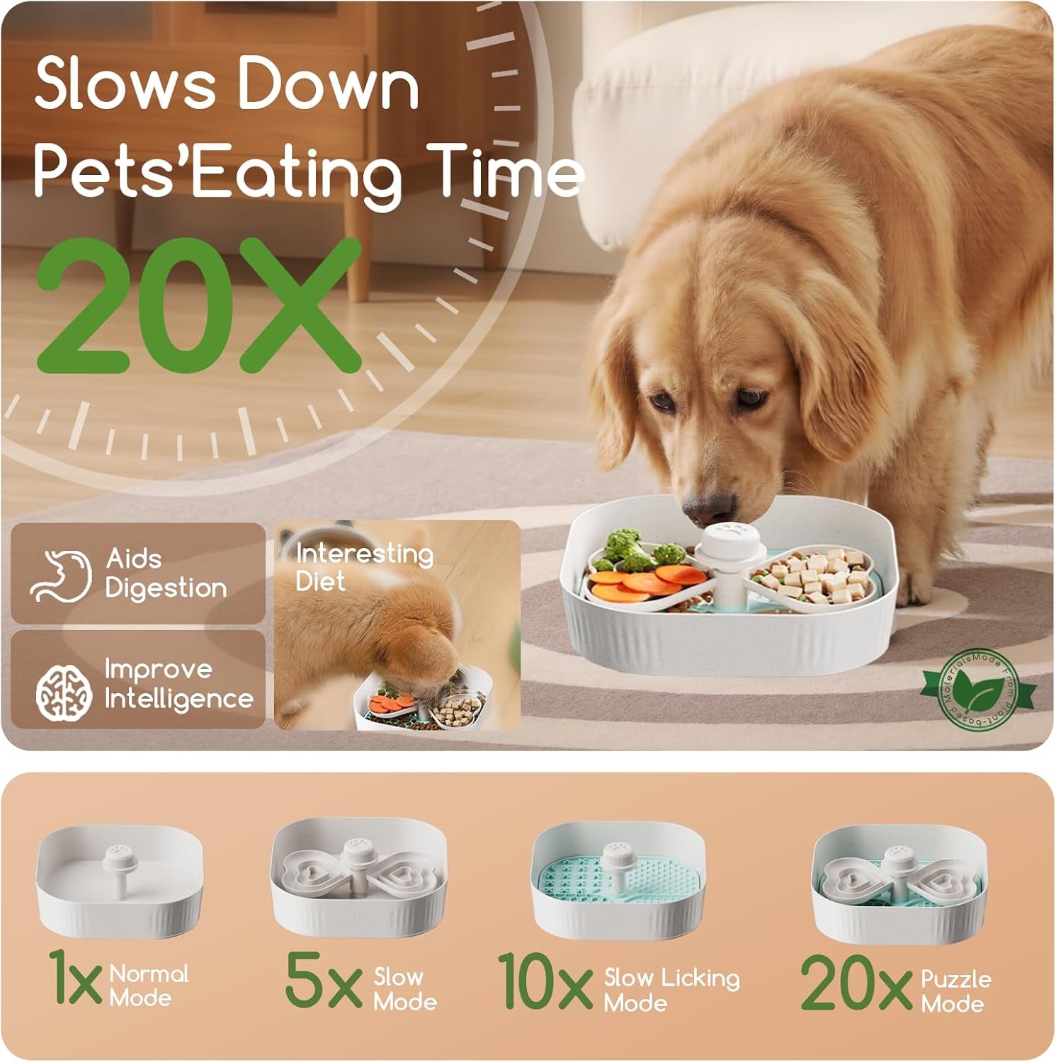 Slow Feeder Dog Bowls with Lick Mat, Plant-Based Slow Eating Dog Bowl for Dry, Wet, Raw Food, Interactive Food Puzzle for Small, Medium, Large Breed