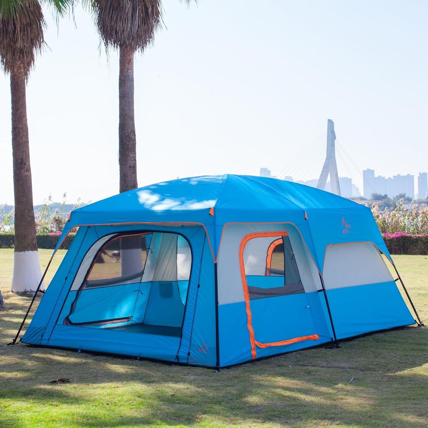 Extra Large Tent 10-12-14 Person(A),Family Cabin Tents,2 Rooms,3 Doors and 3 Windows with Mesh,Straight Wall,Waterproof,Double Layer,Big Tent for Outdoor,Picnic,Camping,Family Gathering