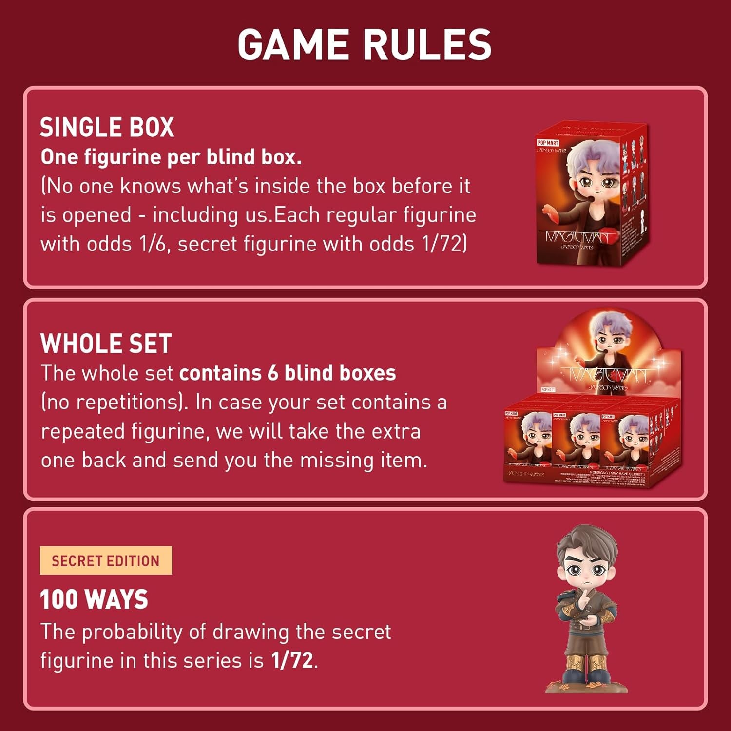 Jackson Wang Magic Man Series Figures, Blind Box Figures, Random Design Action Figures Collectible Toys Home Decorations, Holiday Birthday Gifts for Girls and Boys, Single Box