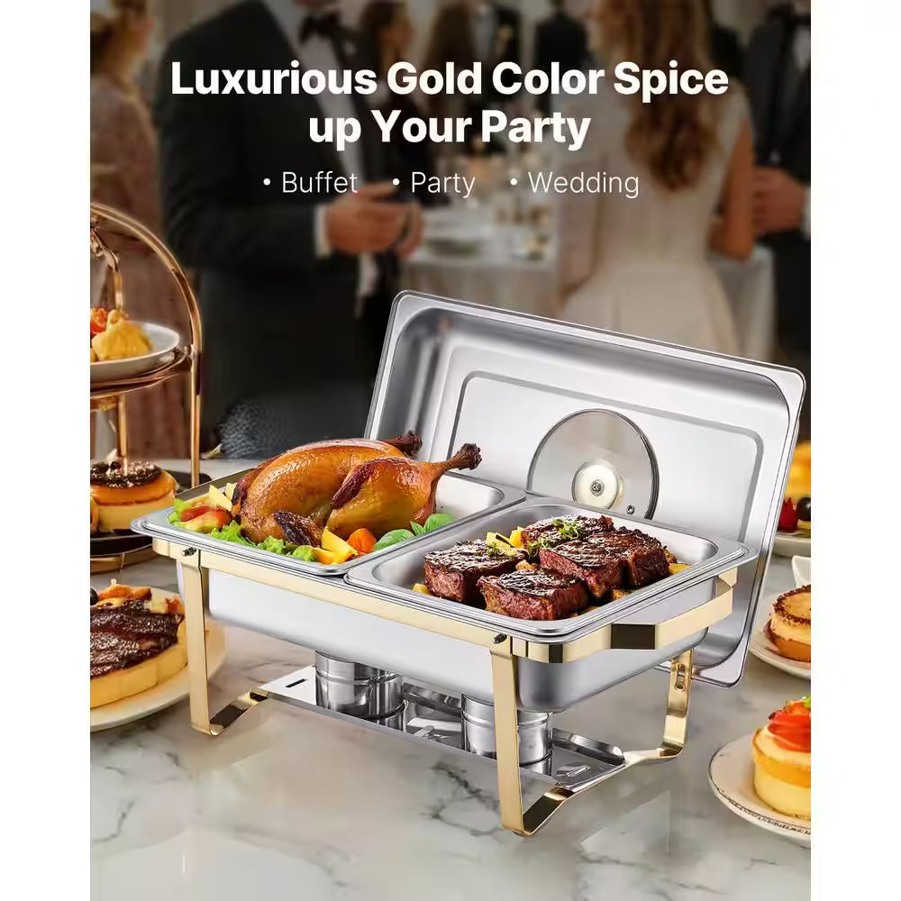 8 Qt. Chafing Dish Buffet Set Stainless Chafer with 2 Full & 4 Half Size Pans Rectangle Catering Warmer Server (2- Pack)