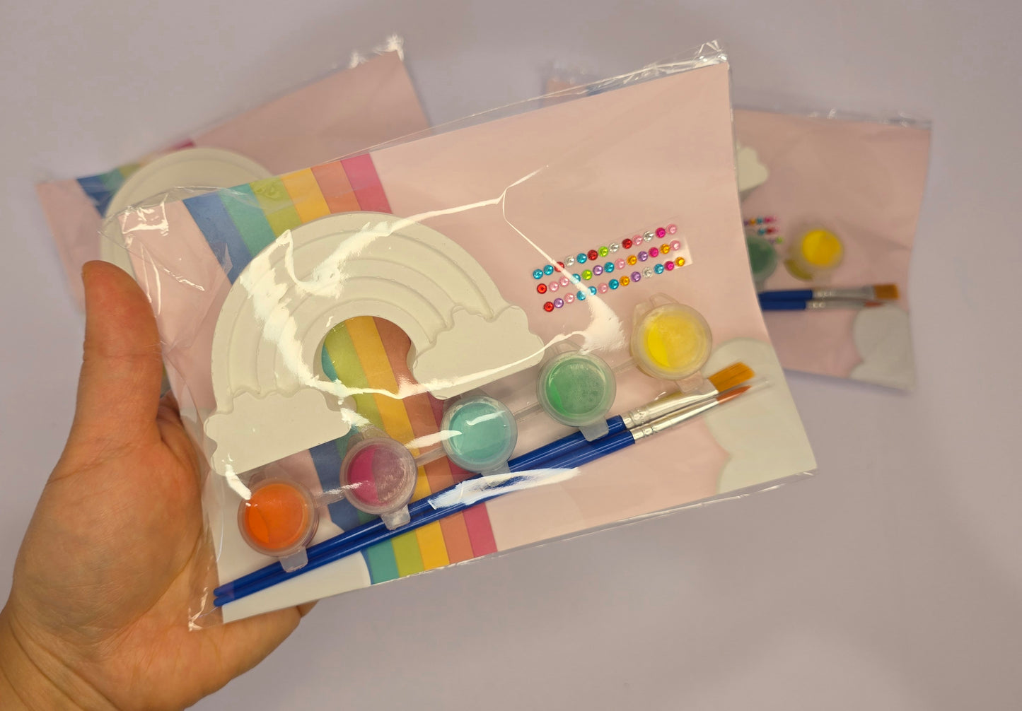 Large Rainbow Painting Kit – Colorful Plaster Craft with Paints, Brush & Gem Stickers(1Pcs)