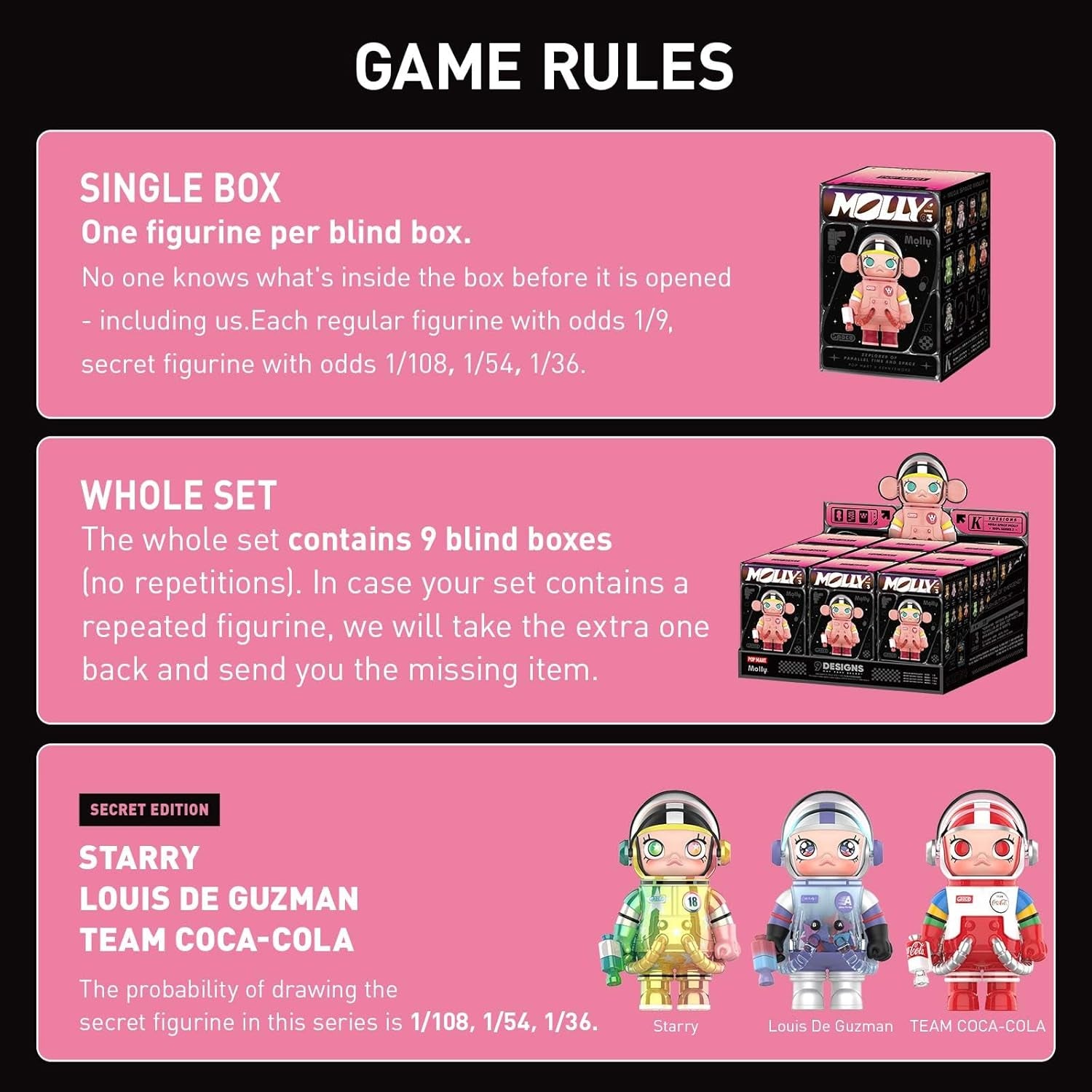 MEGA Space Molly 100% Series 3, Molly Blind Box Figures, Random Design Action Figures Collectible Toys Home Decorations, Holiday Birthday Gifts for Boys and Girls, Whole Set