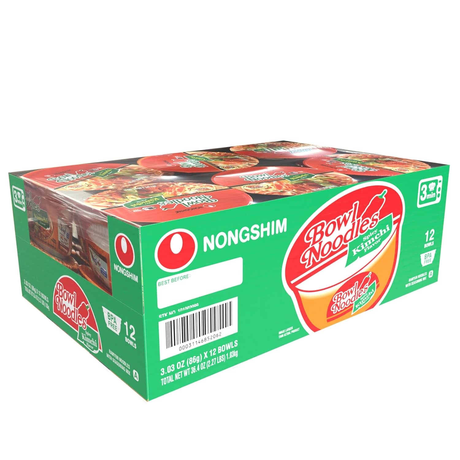 Ramen Noodles, Gourmet Instant Ramen Bowl, Premium Microwavable Noodle Soup, Kimchi, 3.03 Ounce (Pack of 12)