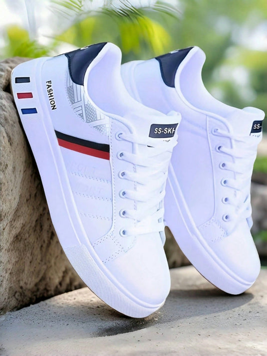 Plus Size Men'S Low-Top Sneakers, White Casual Shoes, Korean Flat Leather Shoes for Young