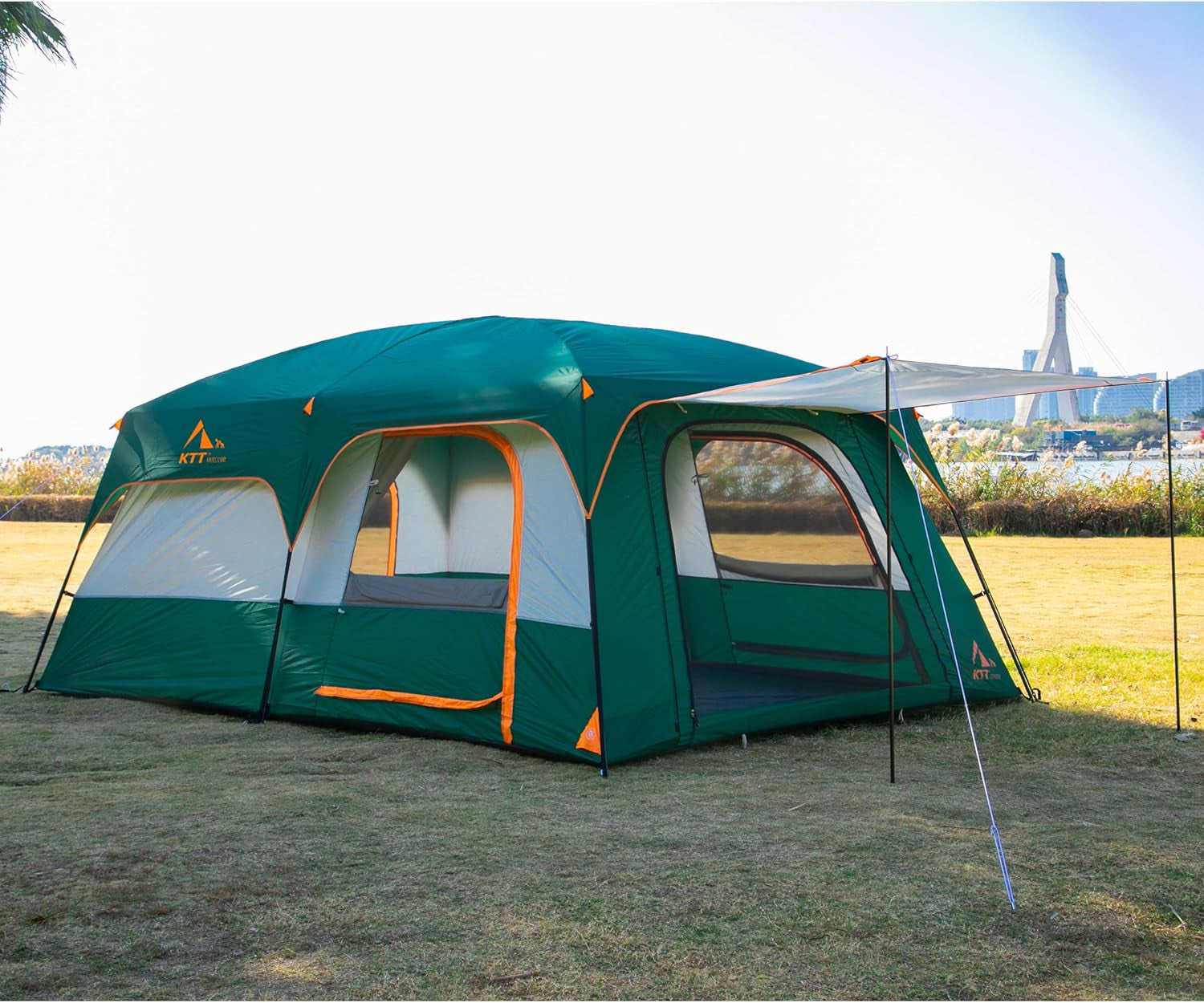 Extra Large Tent 10-12-14 Person(A),Family Cabin Tents,2 Rooms,3 Doors and 3 Windows with Mesh,Straight Wall,Waterproof,Double Layer,Big Tent for Outdoor,Picnic,Camping,Family Gathering