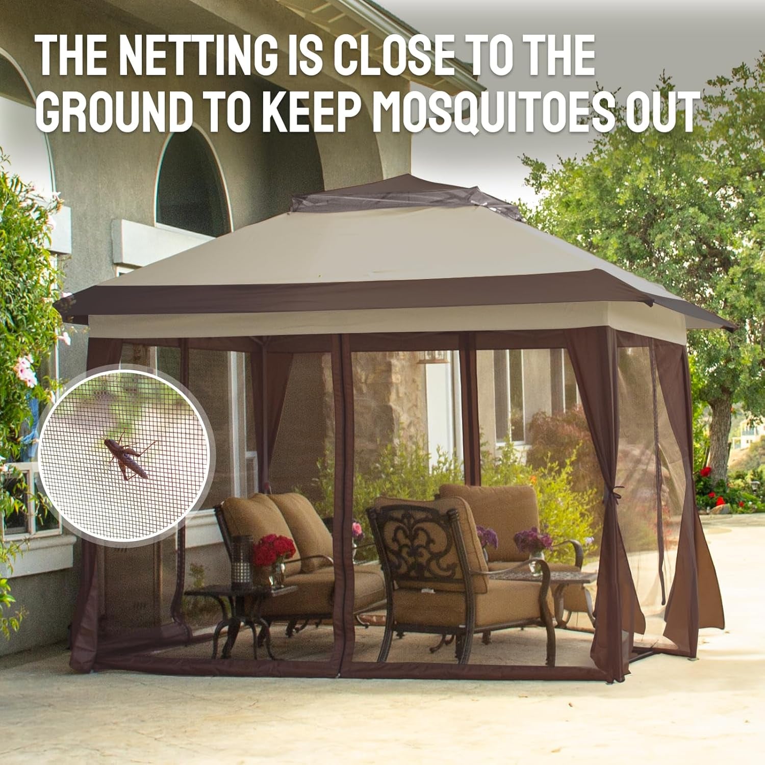13X13 Pop up Gazebo, Canopy Tent, Gazebos on Clearance - Outdoor Gazebo for Backyard & Patio Furniture - Carpa Pop up Tent with Wheeled Sto-N-Go Cover Bag (Beige & Coffee)