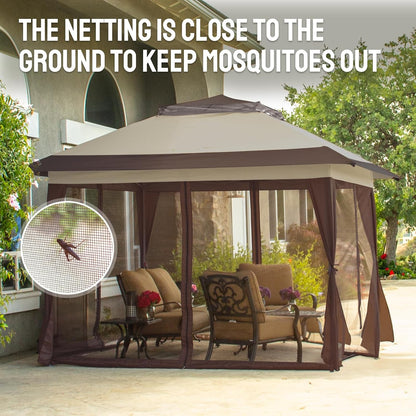 13X13 Pop up Gazebo, Canopy Tent, Gazebos on Clearance - Outdoor Gazebo for Backyard & Patio Furniture - Carpa Pop up Tent with Wheeled Sto-N-Go Cover Bag (Beige & Coffee)