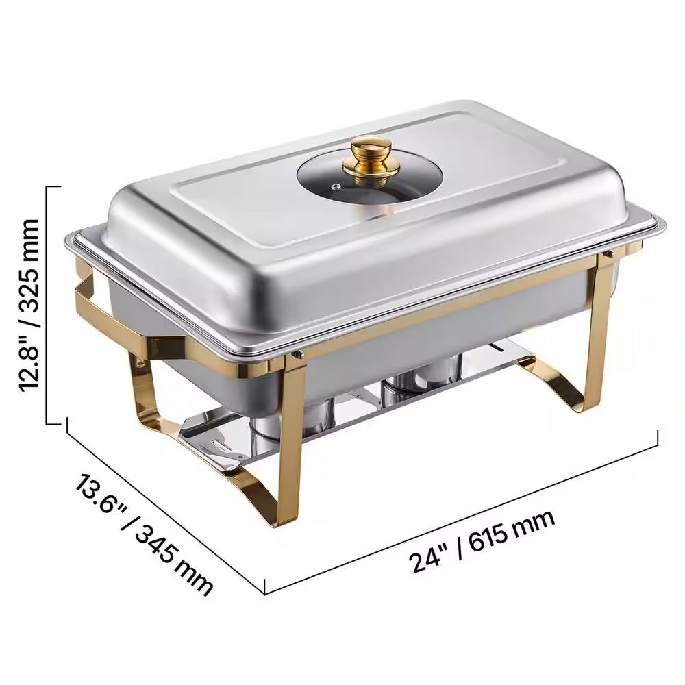 8 Qt. Chafing Dish Buffet Set Stainless Chafer with 2 Full & 4 Half Size Pans Rectangle Catering Warmer Server (2- Pack)