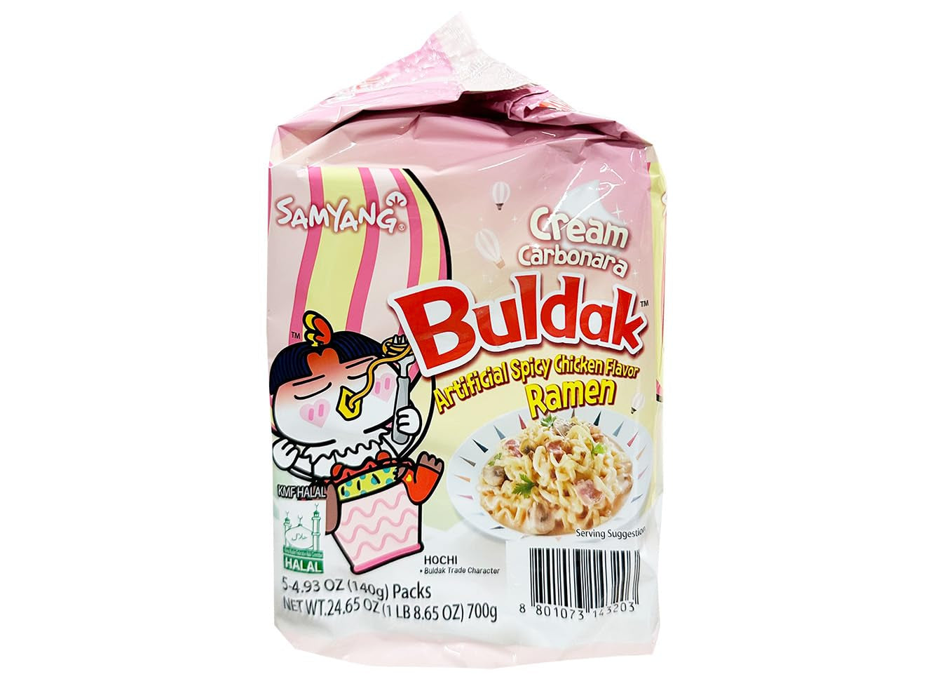 Buldak Hot Spicy Chicken Flavor Ramen,Korean Stir-Fried Instant Package Noodle Cream Carbonara,1 Bag with 5 Pack,4.93 OZ