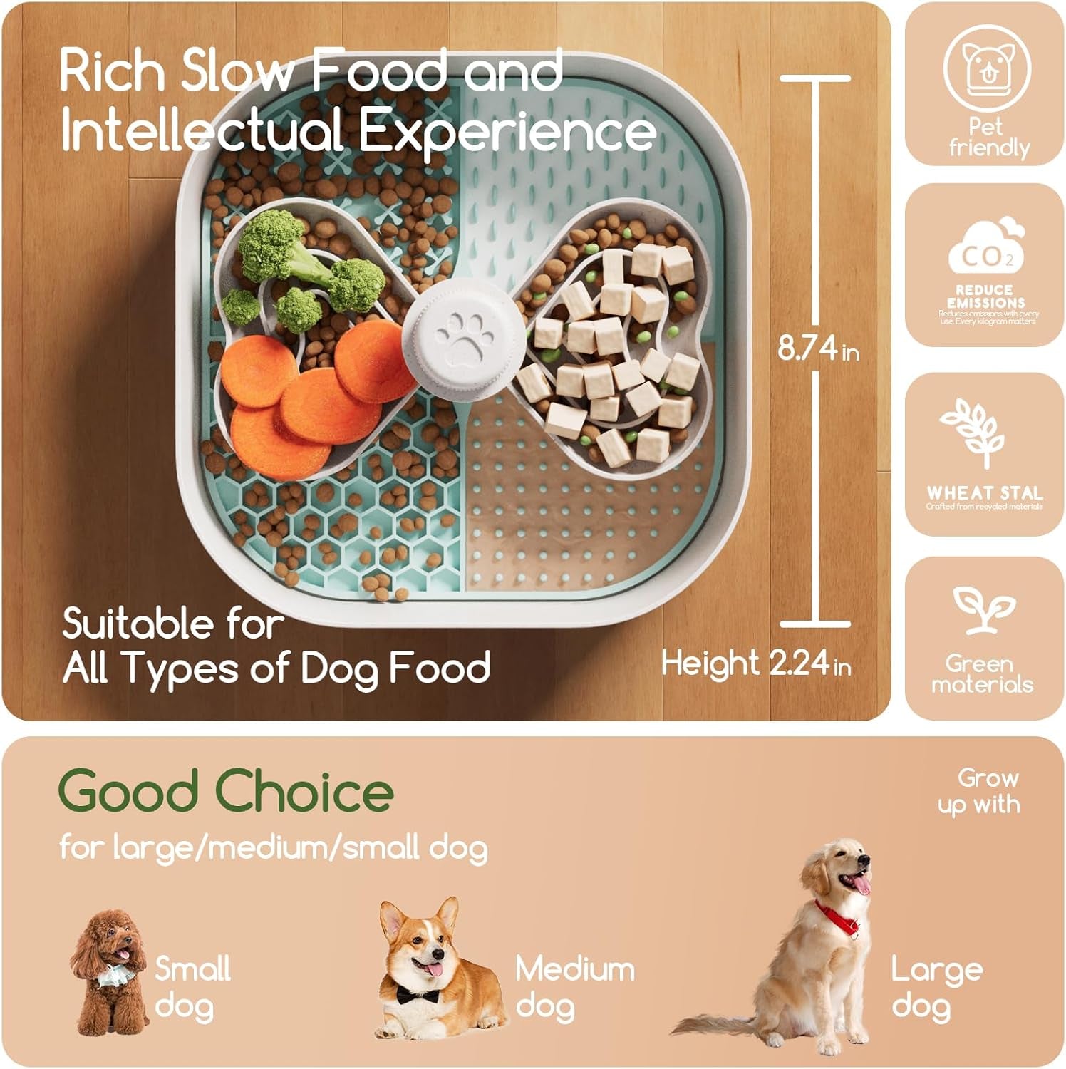 Slow Feeder Dog Bowls with Lick Mat, Plant-Based Slow Eating Dog Bowl for Dry, Wet, Raw Food, Interactive Food Puzzle for Small, Medium, Large Breed