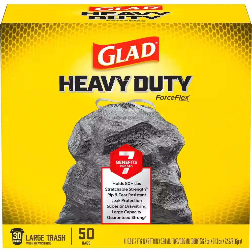 30 Gal. Forceflex Heavy Duty Large Drawstring Outdoor Black Trash Bags (50-Count)