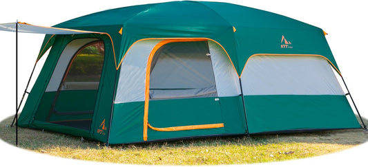 Extra Large Tent 10-12-14 Person(A),Family Cabin Tents,2 Rooms,3 Doors and 3 Windows with Mesh,Straight Wall,Waterproof,Double Layer,Big Tent for Outdoor,Picnic,Camping,Family Gathering