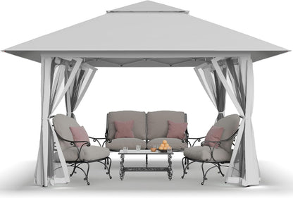 13X13 Pop up Gazebo, Canopy Tent, Gazebos on Clearance - Outdoor Gazebo for Backyard & Patio Furniture - Carpa Pop up Tent with Wheeled Sto-N-Go Cover Bag (White)