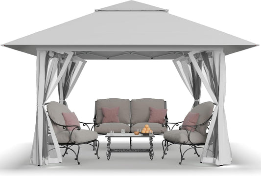 13X13 Pop up Gazebo, Canopy Tent, Gazebos on Clearance - Outdoor Gazebo for Backyard & Patio Furniture - Carpa Pop up Tent with Wheeled Sto-N-Go Cover Bag (White)
