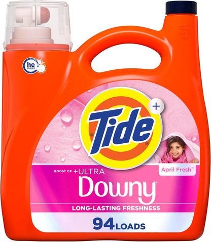 plus Boost of Ultra Downy Liquid Laundry Detergent, April Fresh Scent, 132 Fl Oz, 94 Loads, Laundry Detergent Liquid with Long-Lasting Freshness