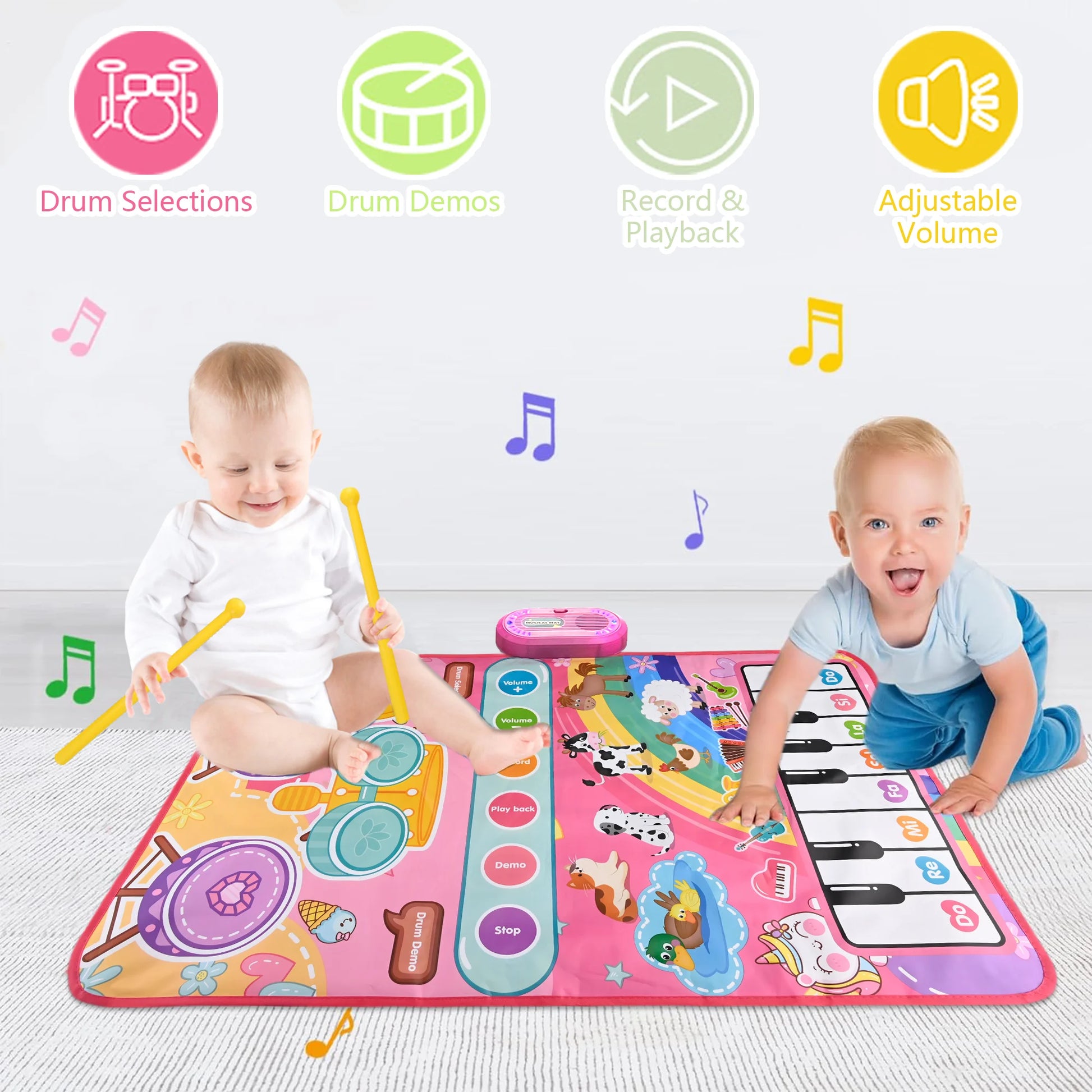 3 in 1 Musical Toys Baby Toys for 1 Year Girls Boys, 12 Month Toy Gift Toddler Piano Drum Mat with 2 Sticks