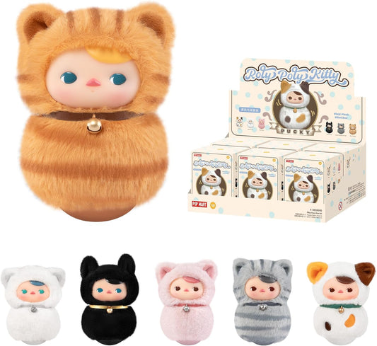 PUCKY Roly-Poly Kitty Series-Vinyl Plush Blind Box, 6Pcs PUCKY Blind Box Figures, Random Design Action Figures Collectible Toys Home Decorations, Holiday Birthday Gifts,Whole Set