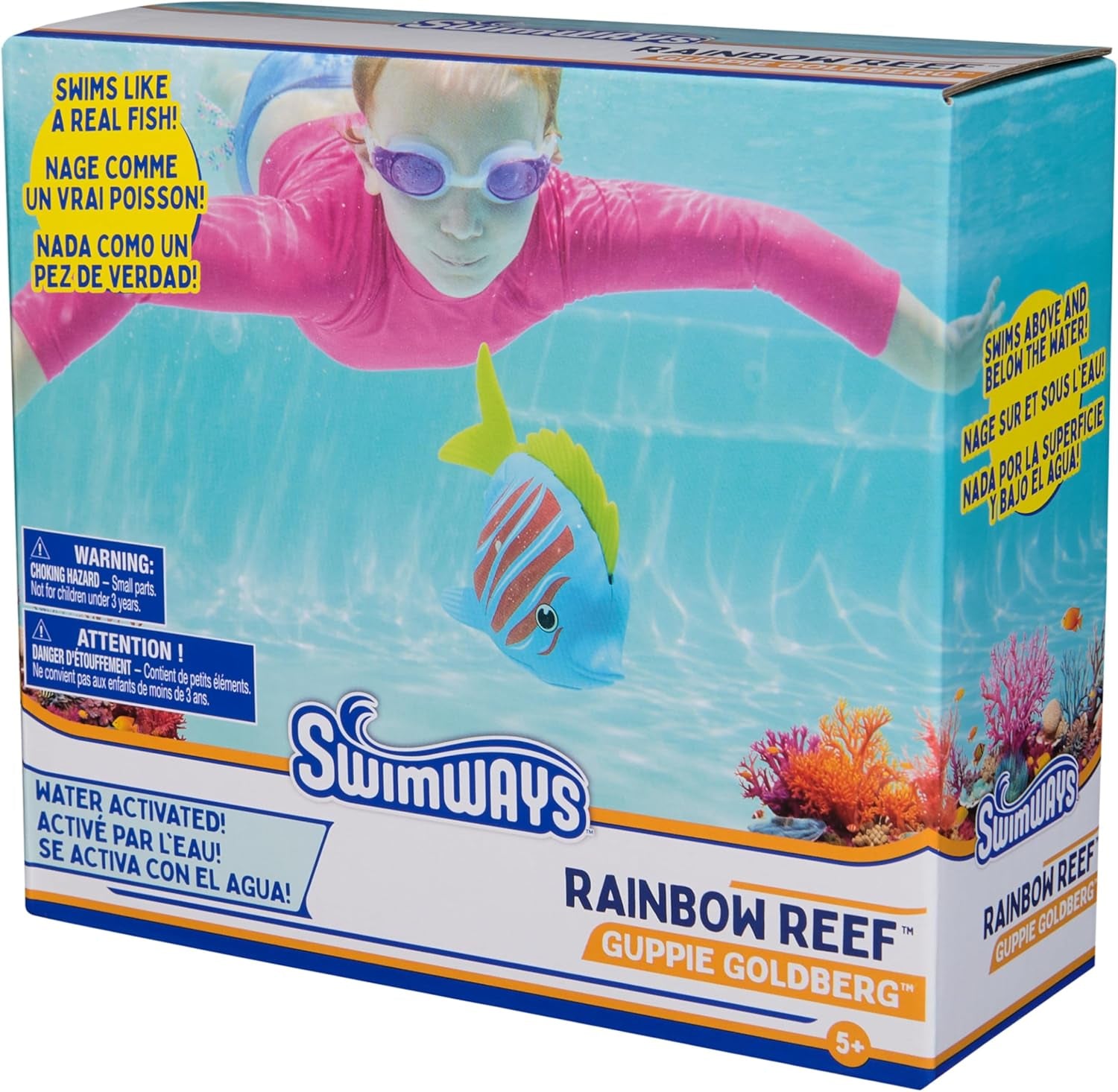 Rainbow Reef Fish Toy, Kids Swimming Accessories & Water Toys, Learn to Swim Pool Toys for Kids Ages 5 & Up, Batteries Included, Guppie Goldberg
