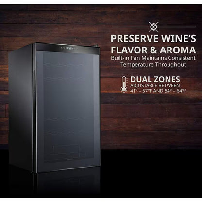 Dual Zone 33-Bottle Freestanding Wine Cooler Refrigerator with Lock in Black