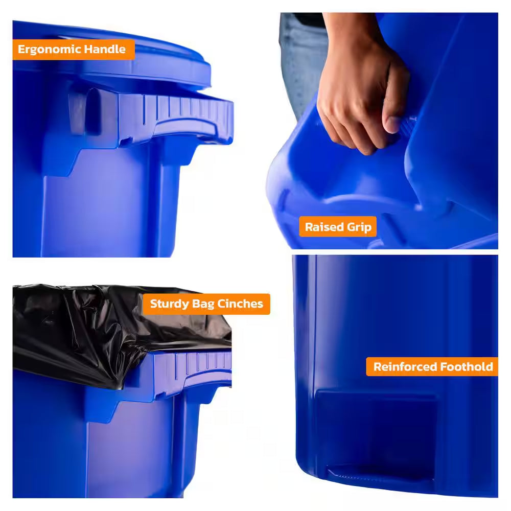 32 Gal. Blue Heavy Duty Outdoor Recycling Trash Can with Domed Lid