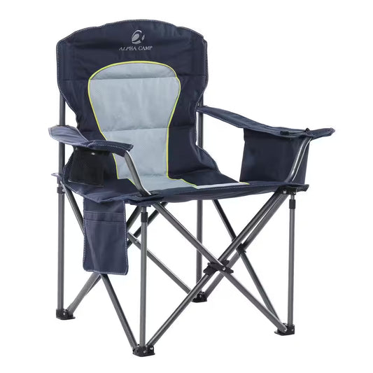 Oversized Folding Camping Chair with Cooler Bag Thicken Padded Chair Heavy-Duty Linearity Design