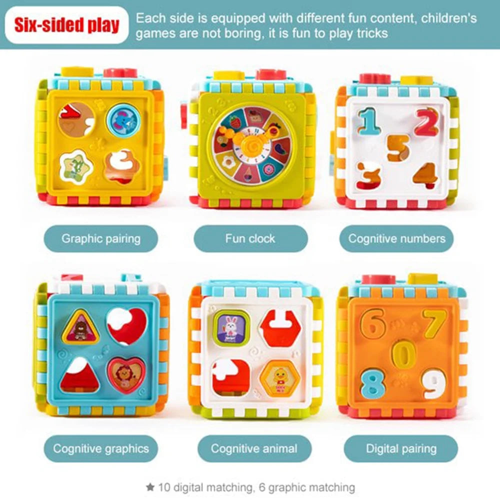 SUTENG 6-In-1 Activity Cube for Toddlers Baby Educational Musical Toy for Kids - Early Development Learning Toys with 6 Different Activities - Gift for Children 1 2 3 Years Old