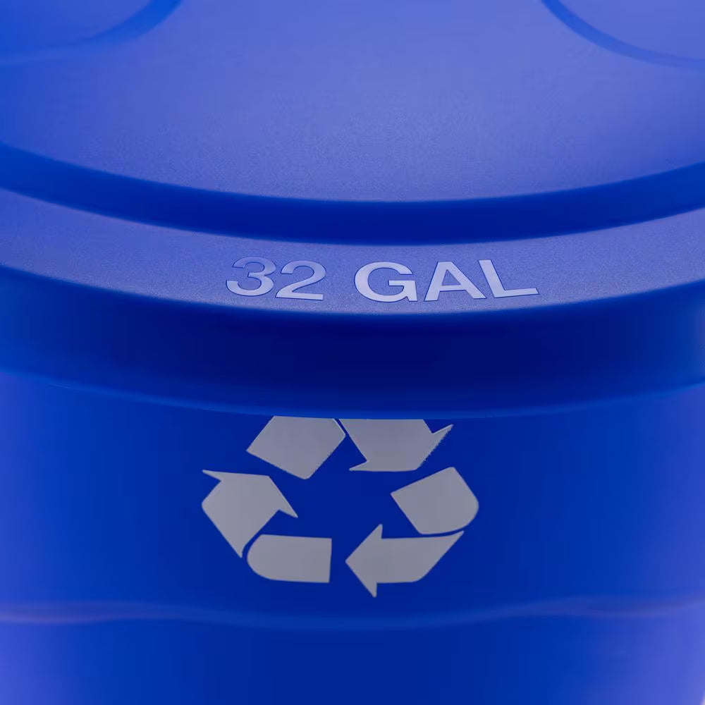 32 Gal. Blue Heavy Duty Outdoor Recycling Trash Can with Domed Lid