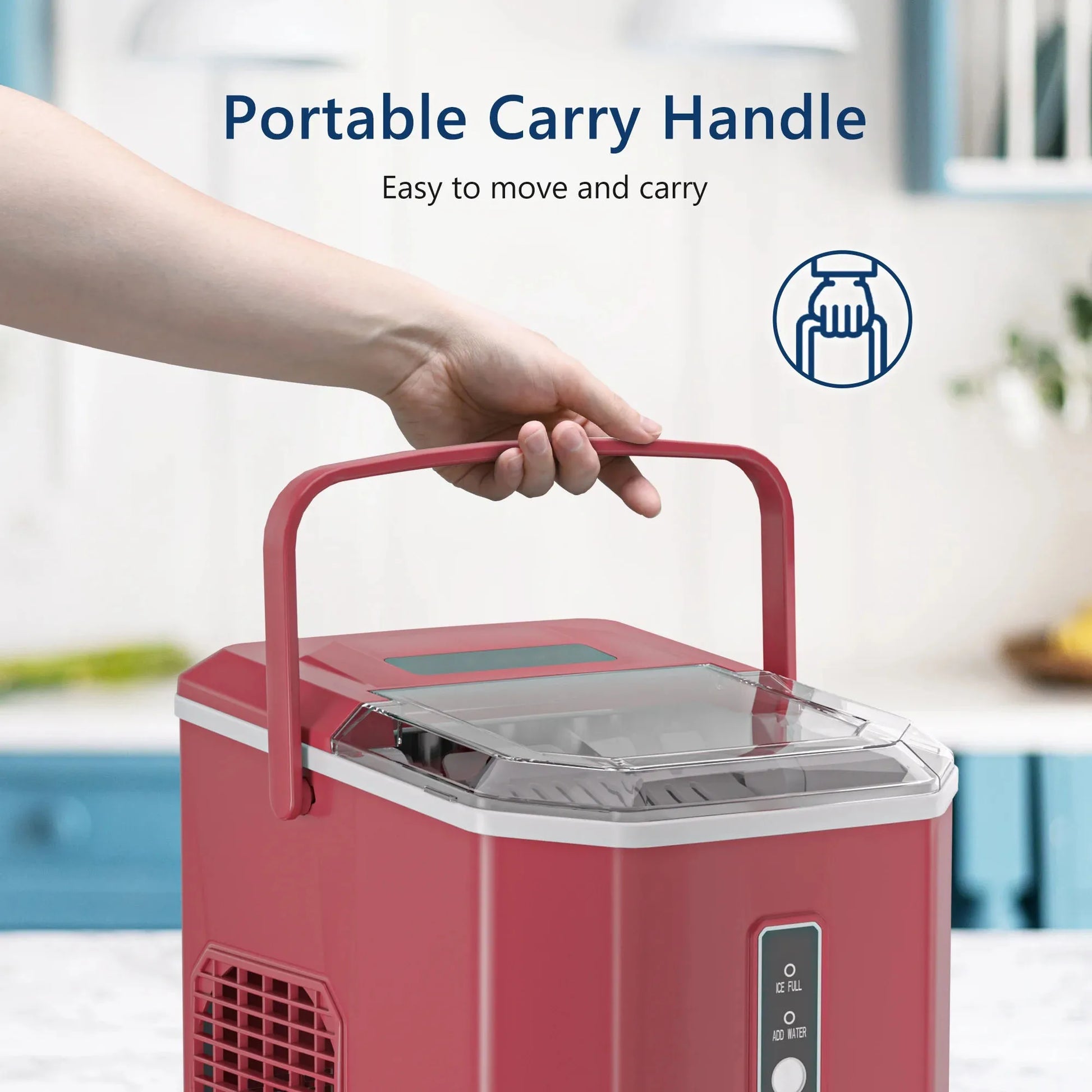 SIMZLIFE Ice Maker Countertop , 26.5 Lbs/24H, 9 Cubes in 6 Mins,Self-Cleaning, Portable Ice Maker with Handle for Home,Red