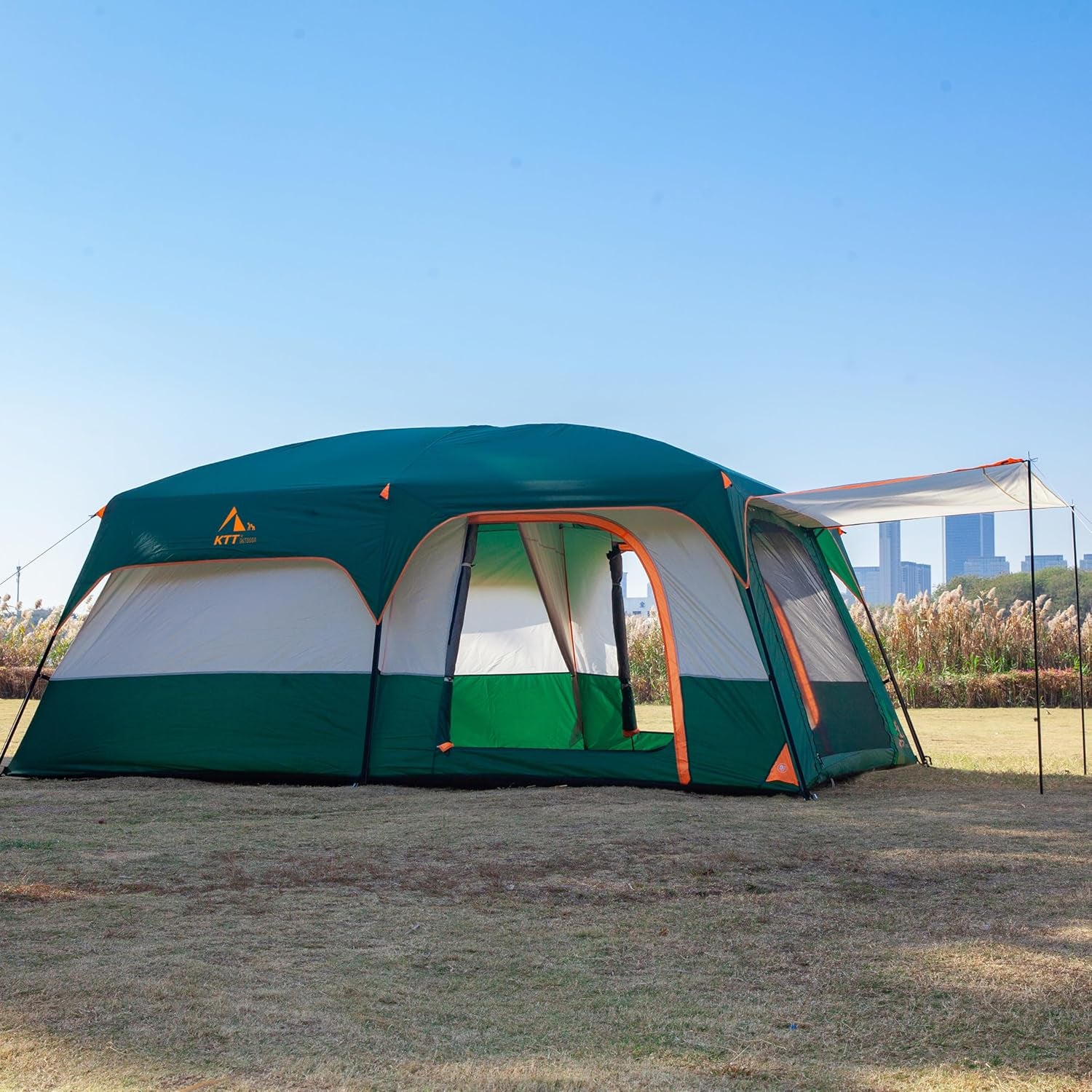 Extra Large Tent 10-12-14 Person(A),Family Cabin Tents,2 Rooms,3 Doors and 3 Windows with Mesh,Straight Wall,Waterproof,Double Layer,Big Tent for Outdoor,Picnic,Camping,Family Gathering