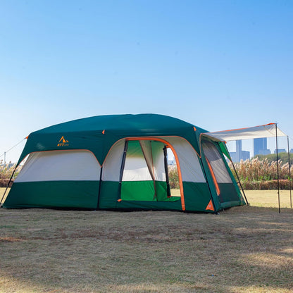 Extra Large Tent 10-12-14 Person(A),Family Cabin Tents,2 Rooms,3 Doors and 3 Windows with Mesh,Straight Wall,Waterproof,Double Layer,Big Tent for Outdoor,Picnic,Camping,Family Gathering