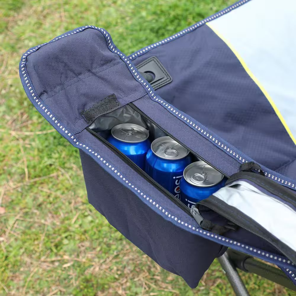 Oversized Folding Camping Chair with Cooler Bag Thicken Padded Chair Heavy-Duty Linearity Design