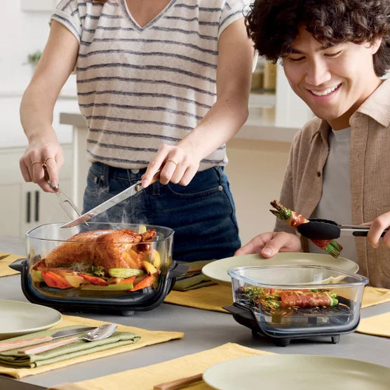 Ninja Crispi 5-In-1 Portable Glass Air Fry Cooking System, 3 Containers & Cover 4-QT, 2.5QT 6-CUP Containers ALL in ONE(Blue)