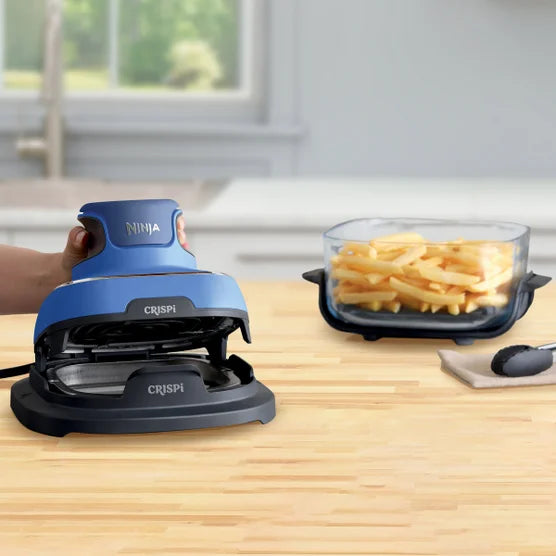 Ninja Crispi 5-In-1 Portable Glass Air Fry Cooking System, 3 Containers & Cover 4-QT, 2.5QT 6-CUP Containers ALL in ONE(Blue)