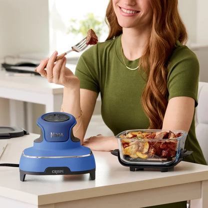 Ninja Crispi 5-In-1 Portable Glass Air Fry Cooking System, 3 Containers & Cover 4-QT, 2.5QT 6-CUP Containers ALL in ONE(Blue)