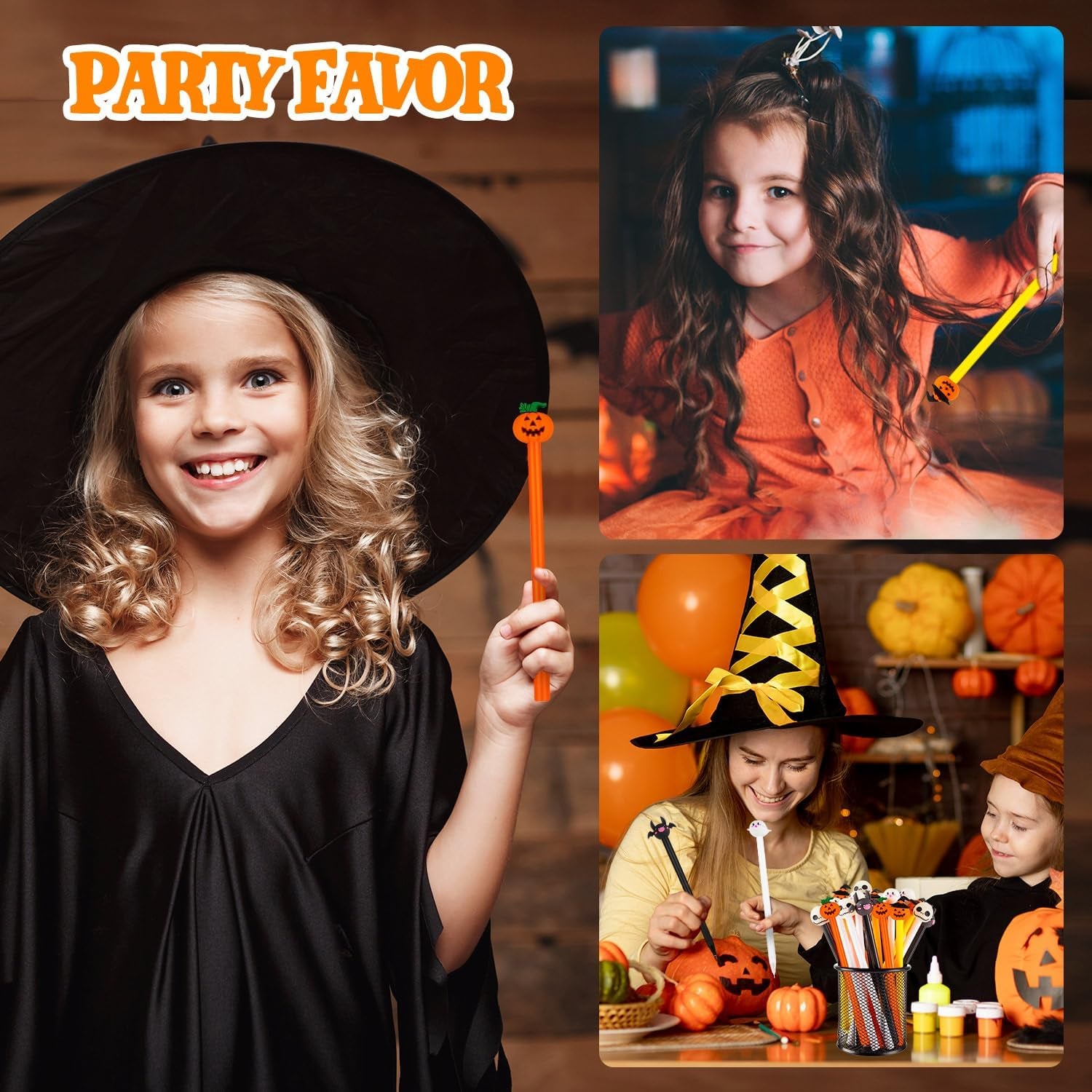 60 Pcs Halloween Pens, Pumpkin Skull Heads Ghost Bat Shape Pens, 0.5 MM Bulk Black Rollerball Pen for Halloween Thanksgiving Party Supplies School Office