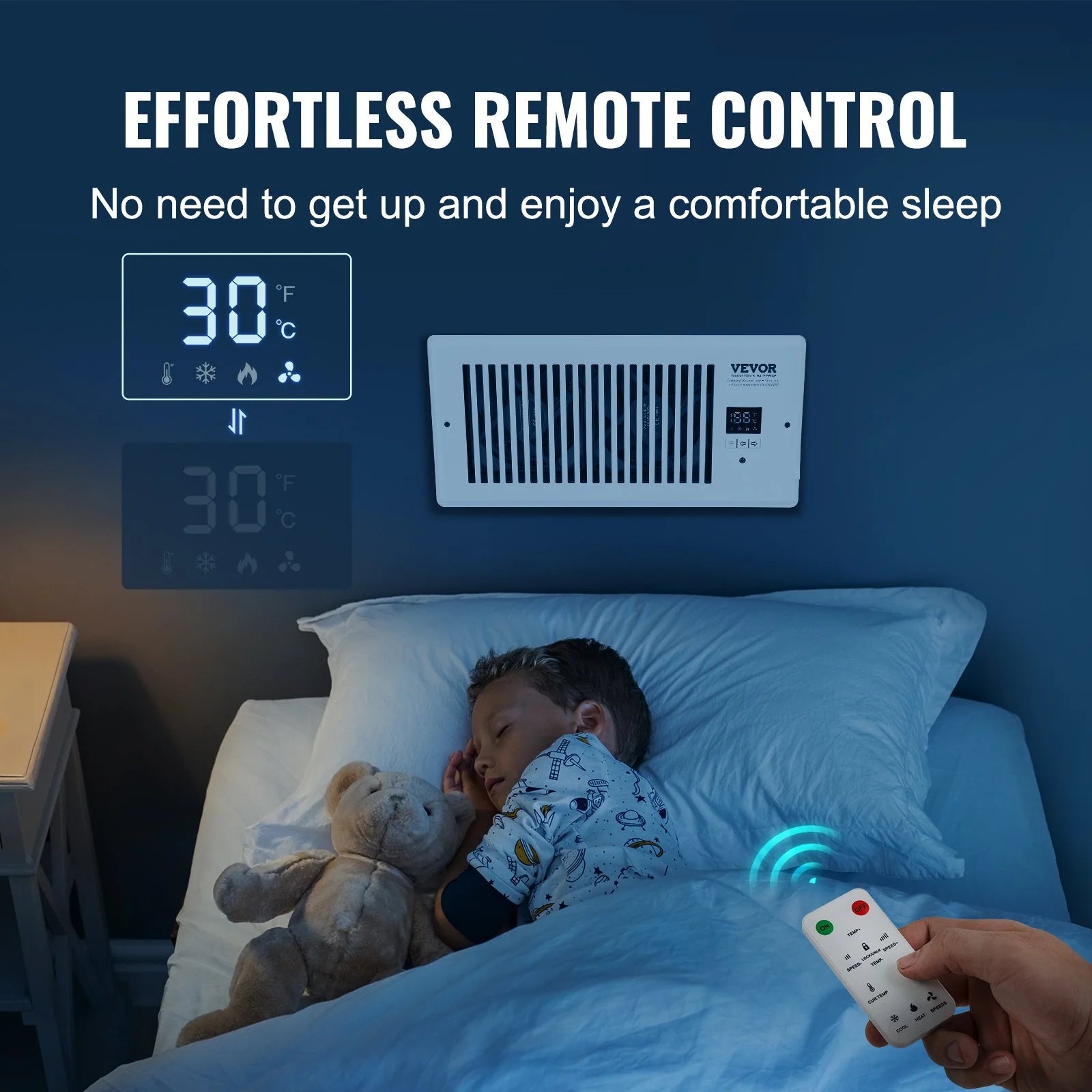 VEVOR Register Booster Fan, Quiet Vent Booster Fan Fits 4¡± X 10¡± Register Holes, with Remote Control and Thermostat Control, Adjustable Speed for Heating Cooling Smart Vent, White