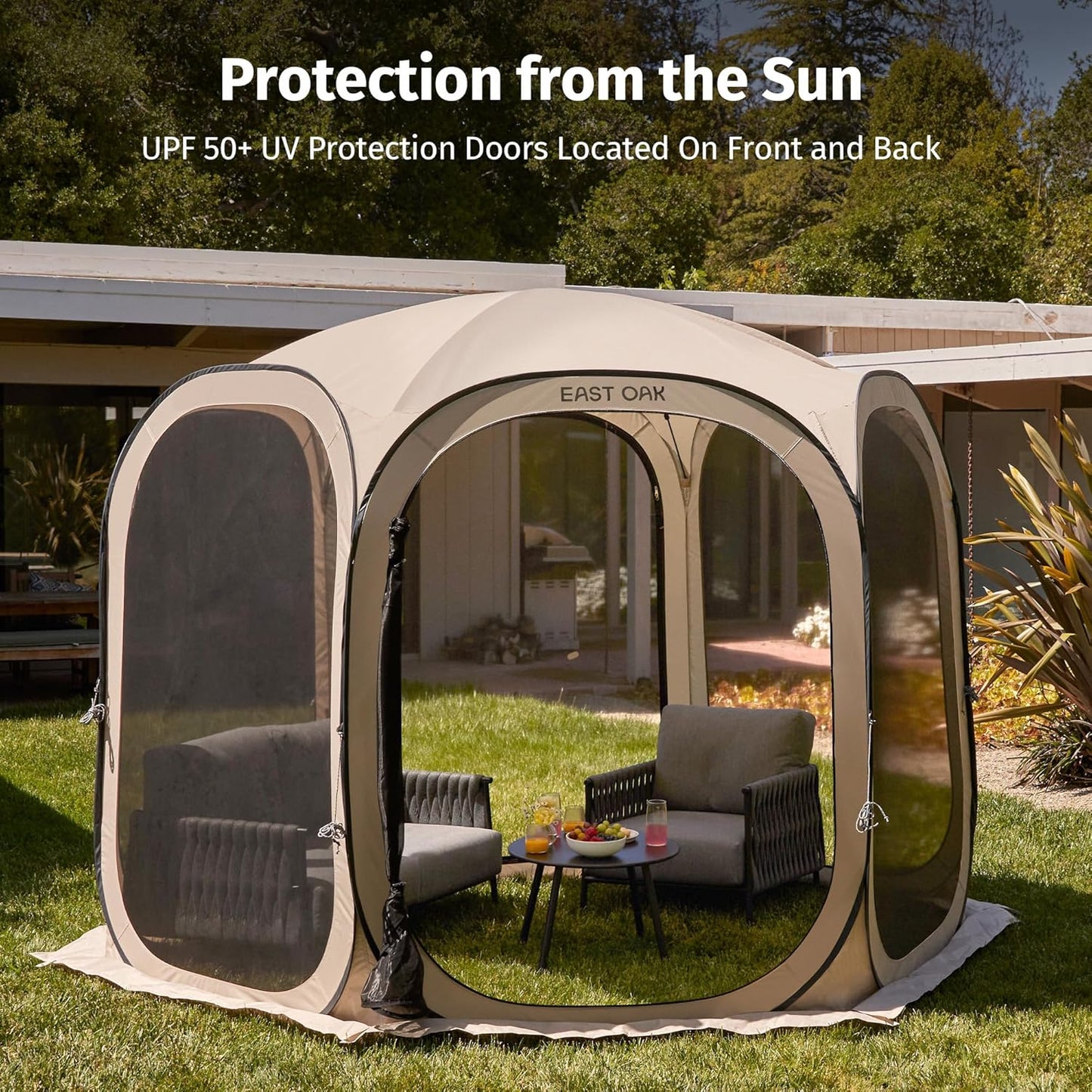 Screen House Tent Pop-Up, Portable Screen Room Canopy Instant Screen Tent 10 X 10 FT with Carry Bag for Patio, Backyard, Deck & Outdoor Activities, Beige