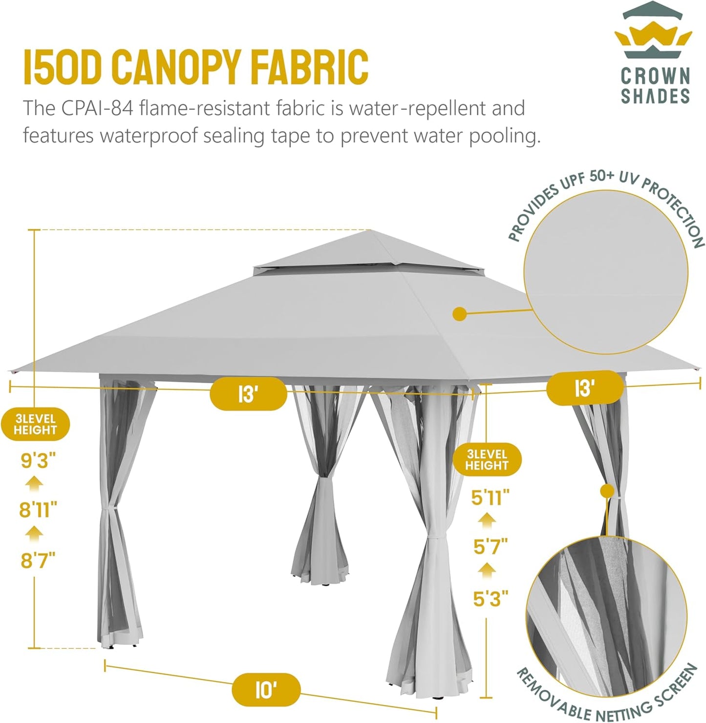 13X13 Pop up Gazebo, Canopy Tent, Gazebos on Clearance - Outdoor Gazebo for Backyard & Patio Furniture - Carpa Pop up Tent with Wheeled Sto-N-Go Cover Bag (Grey)