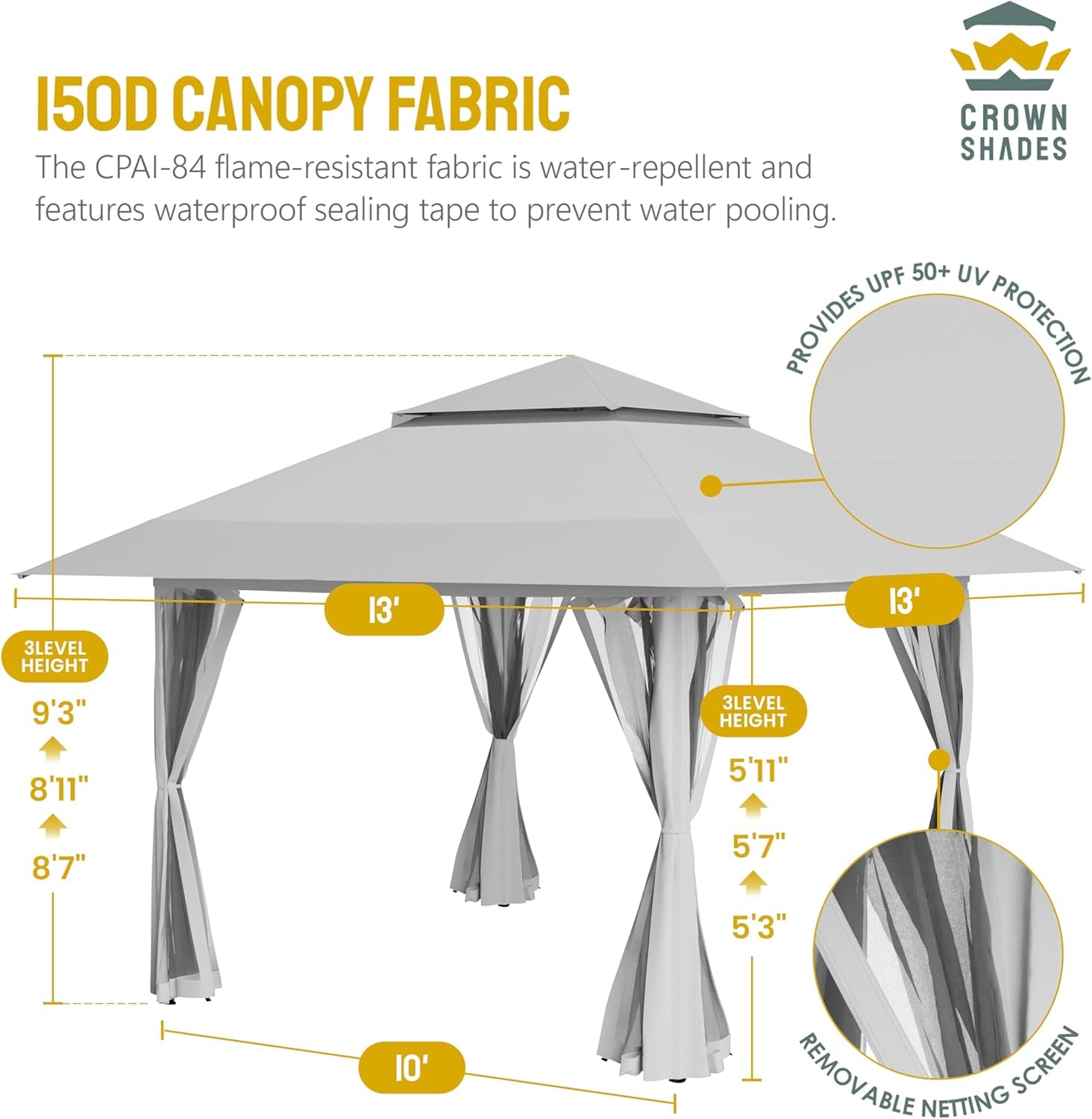 13X13 Pop up Gazebo, Canopy Tent, Gazebos on Clearance - Outdoor Gazebo for Backyard & Patio Furniture - Carpa Pop up Tent with Wheeled Sto-N-Go Cover Bag (Grey)