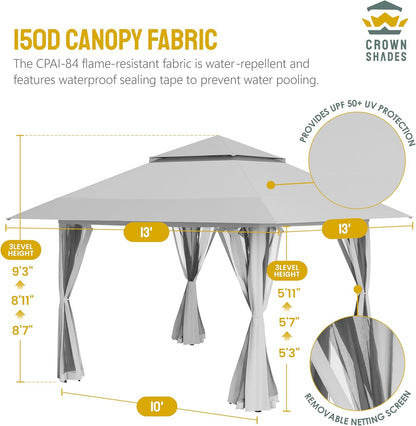 13X13 Pop up Gazebo, Canopy Tent, Gazebos on Clearance - Outdoor Gazebo for Backyard & Patio Furniture - Carpa Pop up Tent with Wheeled Sto-N-Go Cover Bag (Grey)