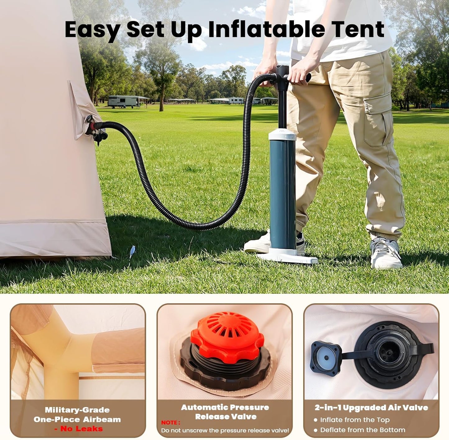 Inflatable Tents for Camping, Blow up Tent with Hand Pump, Easy Setup Inflatable Hot Tent with Stove Jack, Waterproof Oxford Air Glamping Tents for Camping Adult 4-6 Person