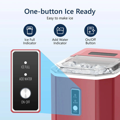 SIMZLIFE Ice Maker Countertop , 26.5 Lbs/24H, 9 Cubes in 6 Mins,Self-Cleaning, Portable Ice Maker with Handle for Home,Red