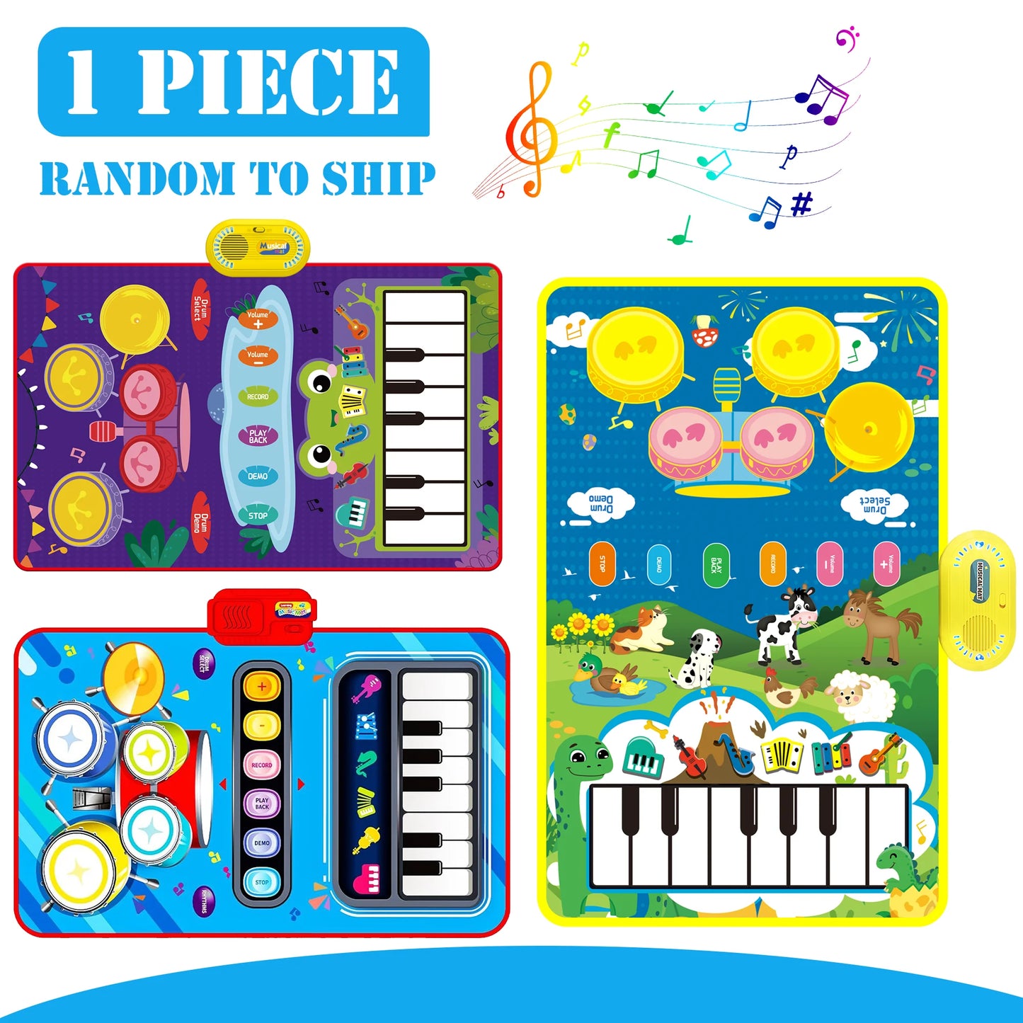 Upgraded Baby Toys for 1 Year Old Boys Girls, 2 in 1 Musical Toys Toddler Piano & Drum Mat with 2 Sticks, Learning Floor Blanket Gifts for 1 2 3 4 Year Boy Girl for Birthday Christmas
