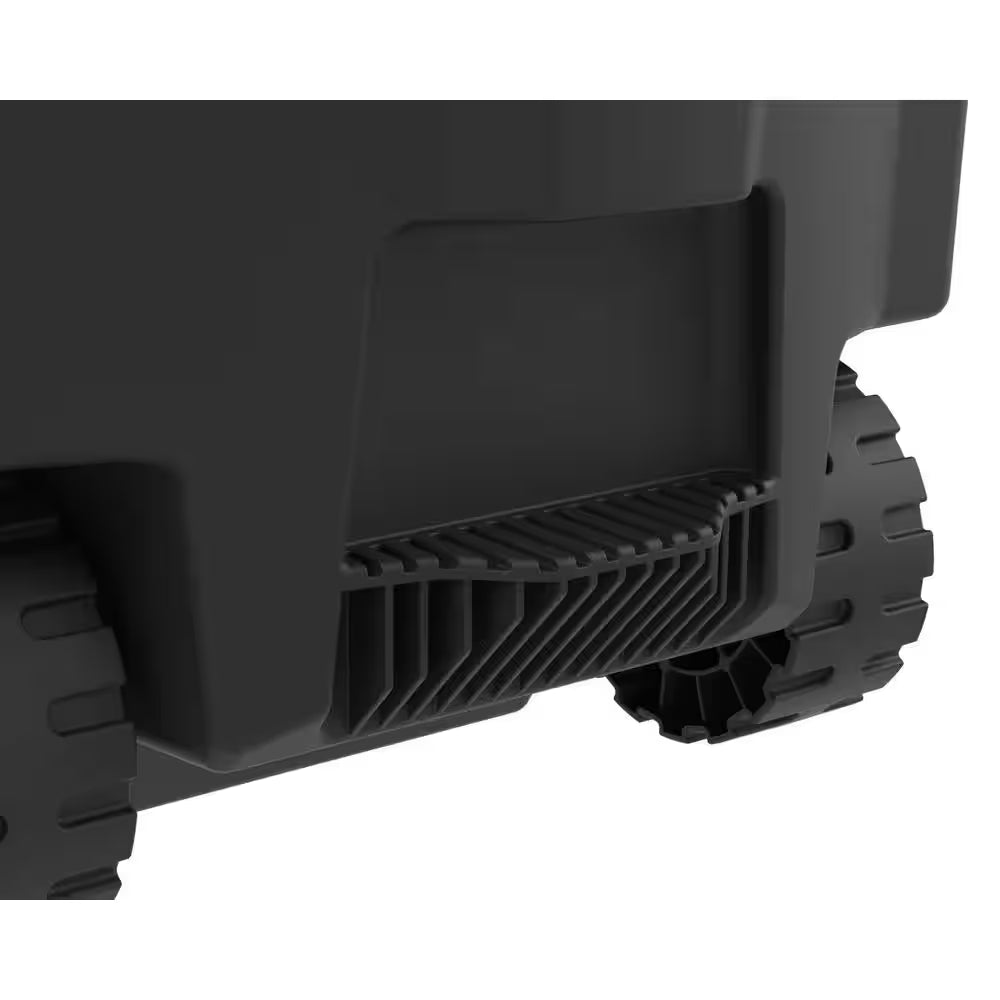 32 Gal. Black Outdoor Vented Trash Can with Wheels, Domed Lid, Rounded Handles, and Reinforced Foothold