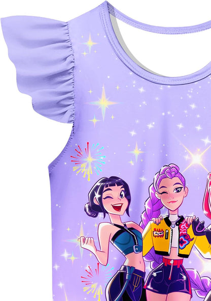 Girls Fashion Dresses Kids Pop Singer Graphic Playwear Novelty Casual Wear Birthday Gift 4-12 Years