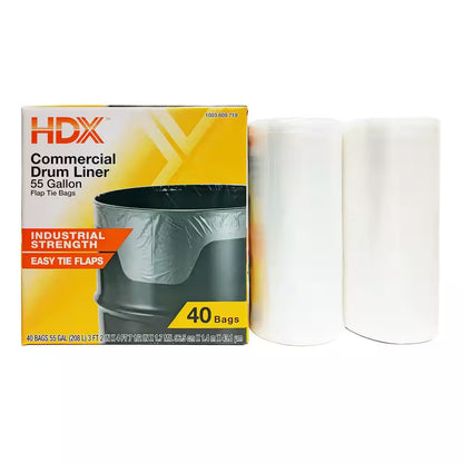 55 Gallon Clear Heavy-Duty Flap Tie Drum Liner Trash Bags (80-Count)