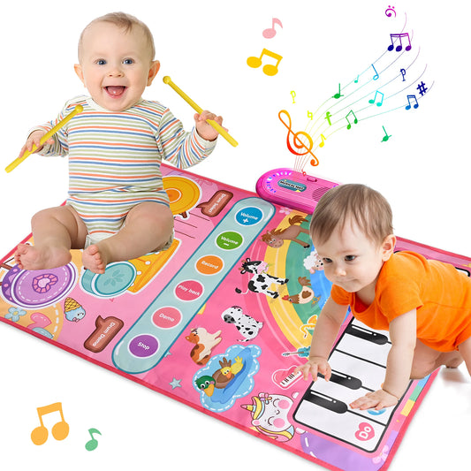3 in 1 Musical Toys Baby Toys for 1 Year Girls Boys, 12 Month Toy Gift Toddler Piano Drum Mat with 2 Sticks