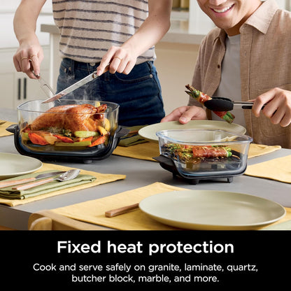 Crispi Air Fryer, Microwave, Freezer & Dishwasher Safe, Non Toxic Glass Portable Cooking System, 4 QT & 6 Cup Glass Containers with Storage Lids, Easy Meals, Air Fry, Bake, Green, FN101SG