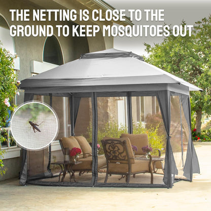 13X13 Pop up Gazebo, Canopy Tent, Gazebos on Clearance - Outdoor Gazebo for Backyard & Patio Furniture - Carpa Pop up Tent with Wheeled Sto-N-Go Cover Bag (Grey)